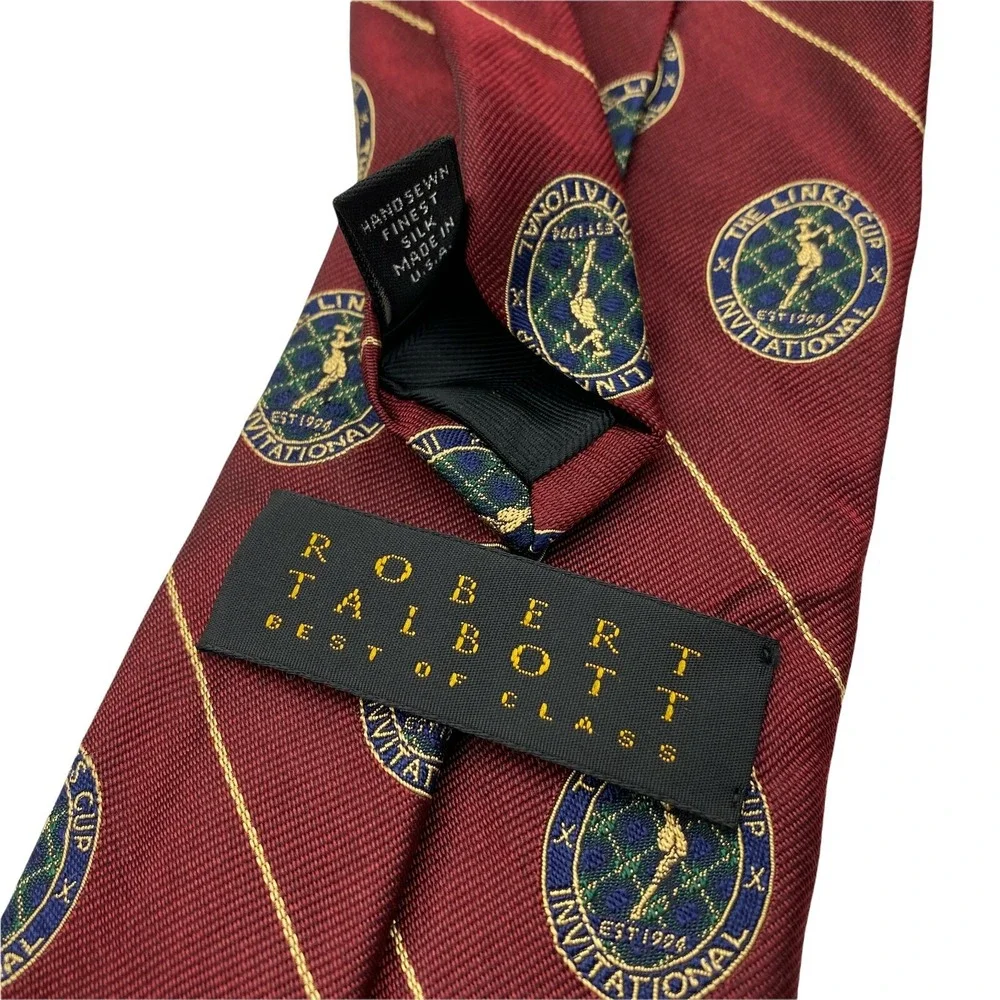Robert Talbott Tie Mens Silk Red Gold The Links Cup Invitational Golf Necktie‎